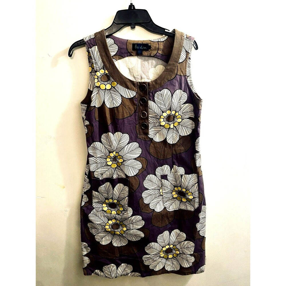 Boden Sleeveless Sheath Dress Womens Sz 14R Multicolor Floral Scoop Neck Cotton